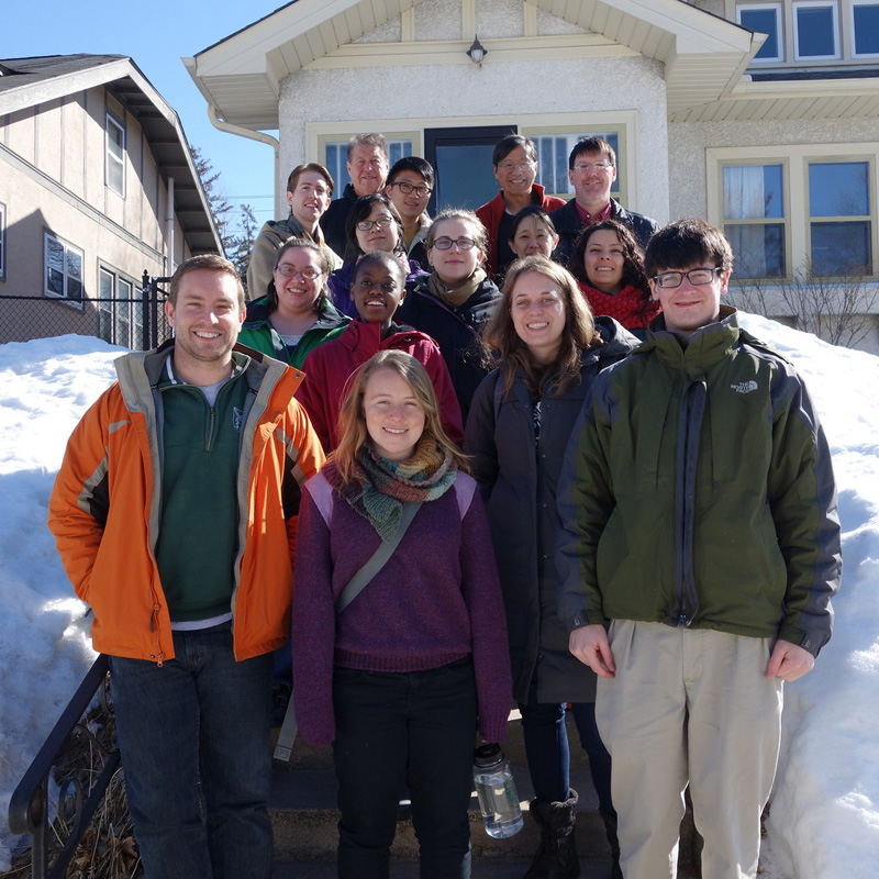 Geisel students in Minneapolis with Shawn O'Leary (upper right) at the start of their alternative spring break experience in March, 2014.