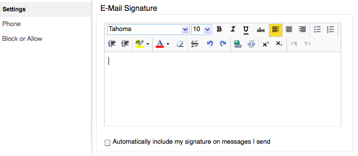 Create an email signature under the settings tab