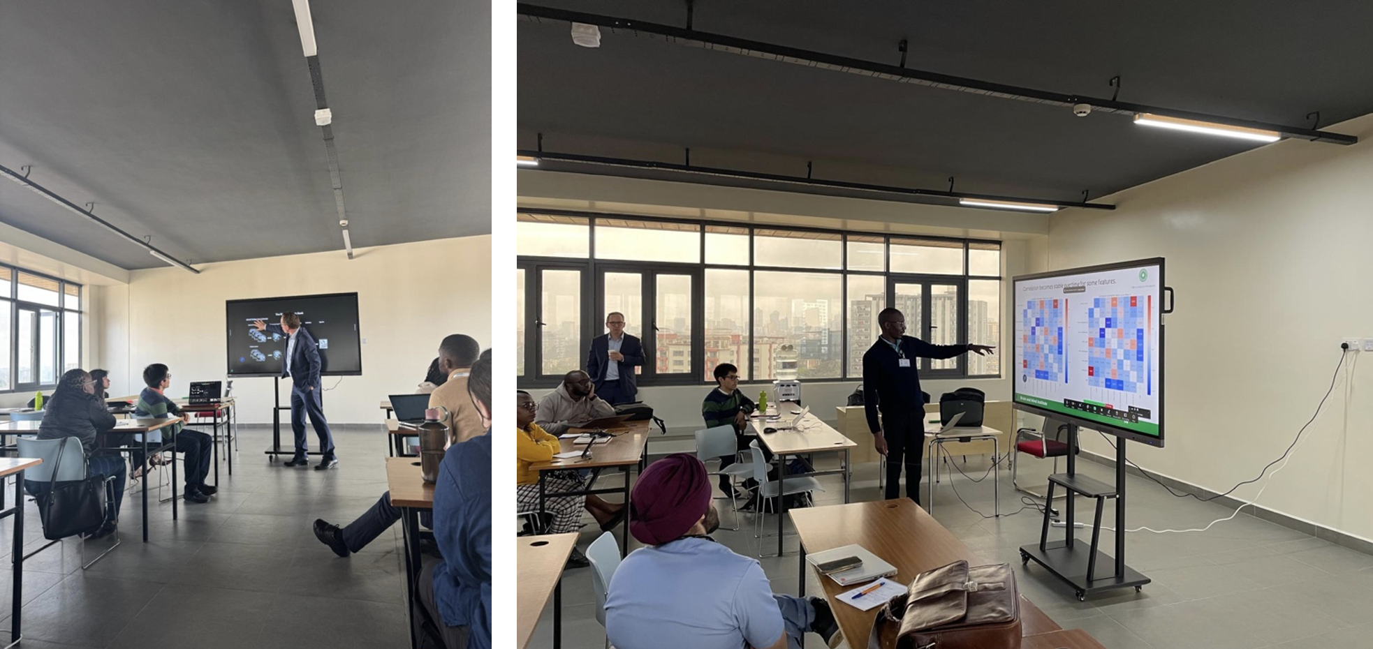 Dr. Thomas Thesen and Dr. Benard Alaka discussing data analysis