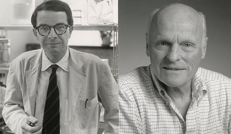 The endowment is named in honor of two luminaries from Dartmouth’s medical school: Elmer Pfefferkorn, PhD (L), Emeritus Professor of Microbiology and Immunology, and Allan Munck, PhD (R), Emeritus Professor of Physiology and Neurobiology