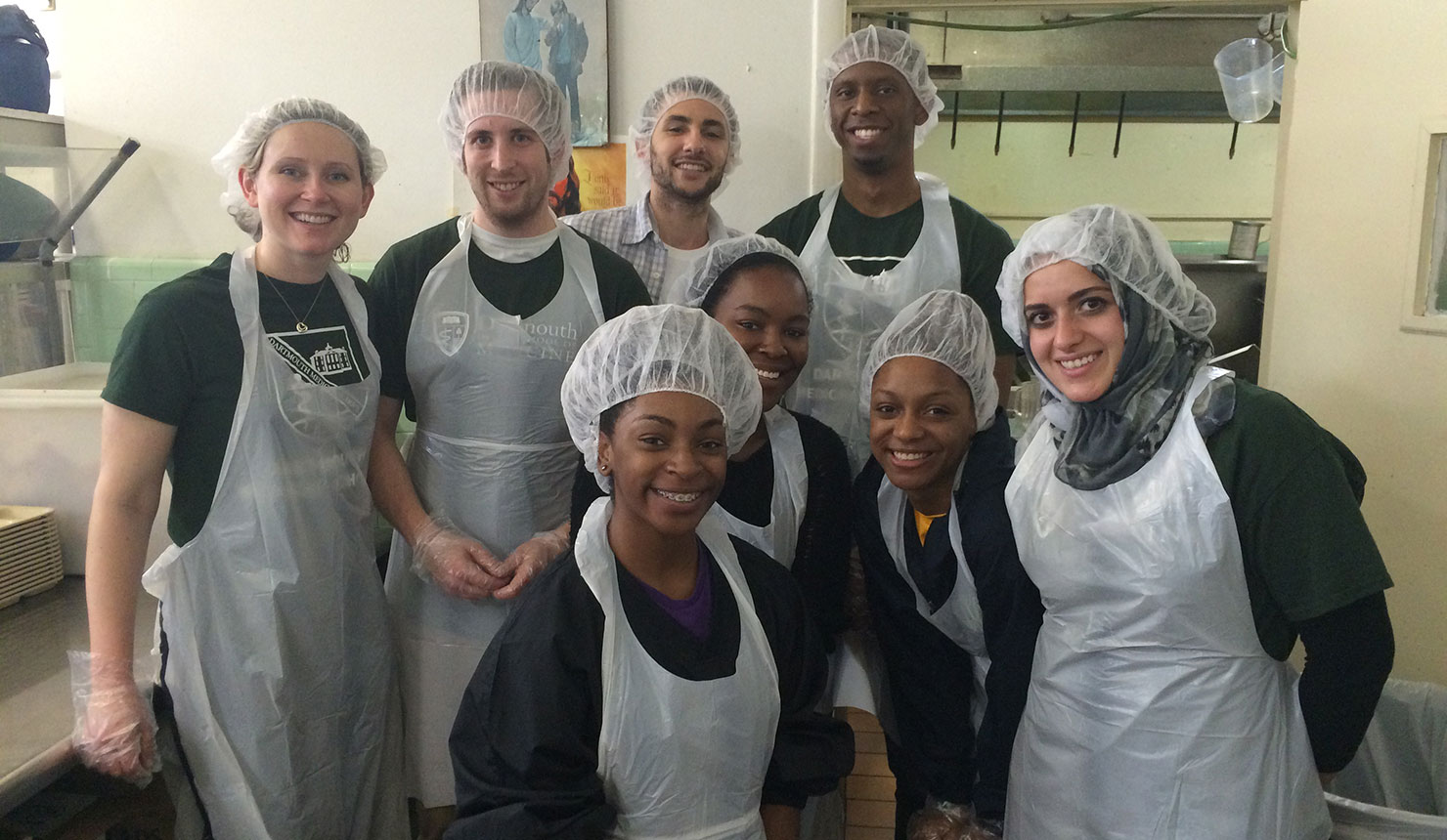 Aaron Briggs and fellow Geisel School of Medicine Urban Scholars and Xavier University undergraduates in New Orleans serving lunch at Ozanam Inn, a homeless shelter.

Front Row, left to right: T'Yanna Jackson, Miyah Davis, Torhianna Haydel, and Sarah Ghabbour '19.   Back row, left to right: Courtney Hanlon '19, Timothy Harris '19, Aaron Briggs '19,  and Spencer McFarlane '19.