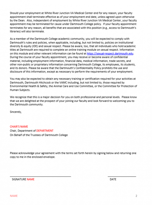 Appendix 2: Template Terms of Appointment letter – Office of Faculty ...