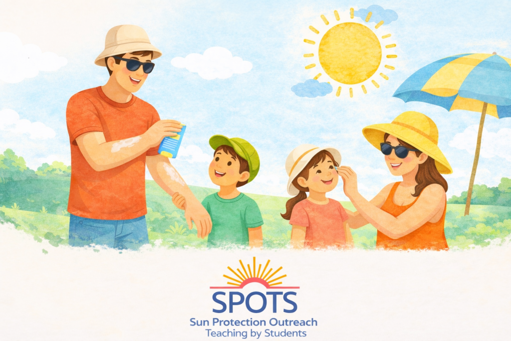 family having fun in the sun and applying sun block
